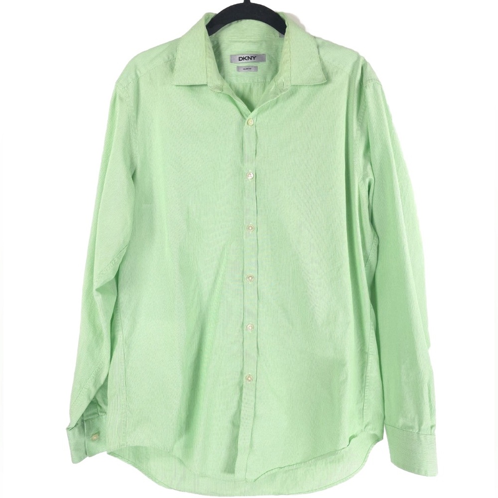 DKNY SLIM FIT Long Sleeve Button Up Shirt Green Size MEDIUM 15 1/2 32/33